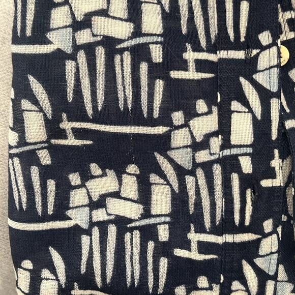 Tory Burch Printed Silk + Wool Button Up Size 6 Dark Blue - Picture 3 of 5